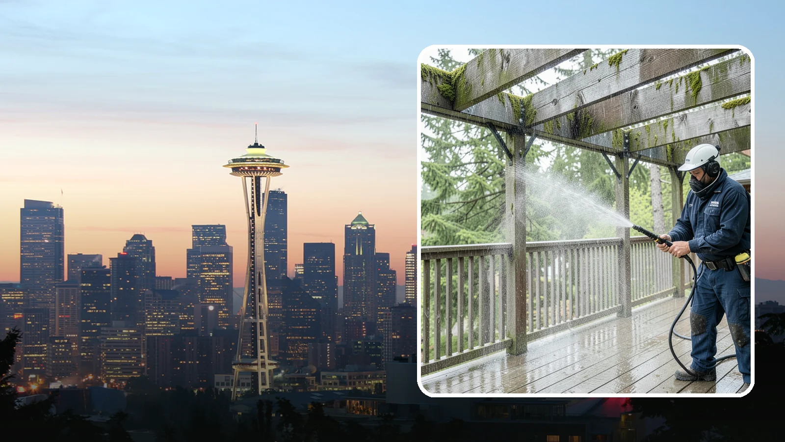 Pergola Cleaning in Seattle, King County, WA - Clean wood, vinyl, and metal pergolas to clear the moss, mildew, and needle debris that gather on the overhead beams.