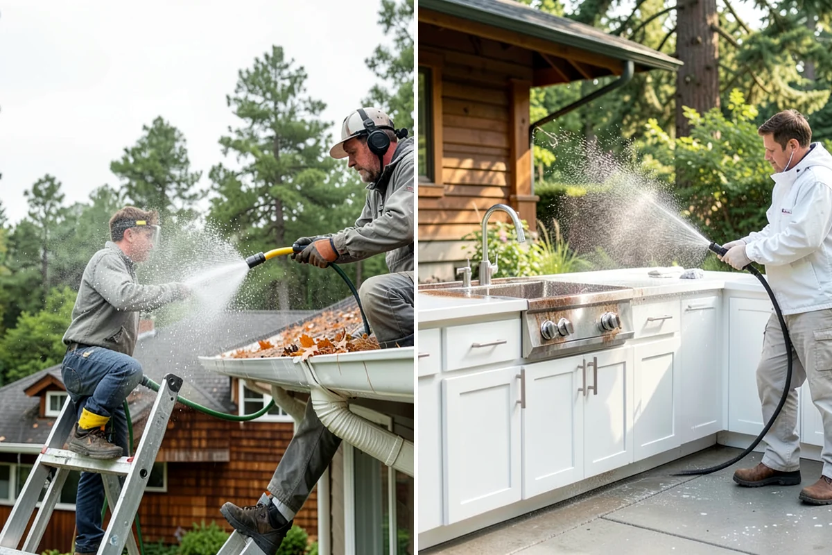 Pergola Cleaning in Shoreline, King County, WA - Clear loose debris from the top slats and joints