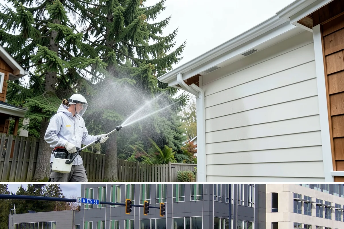 Pergola Cleaning in Shoreline, King County, WA - Late spring cleans off the winter's mildew and needle buildup so the pergola is ready for the outdoor season.