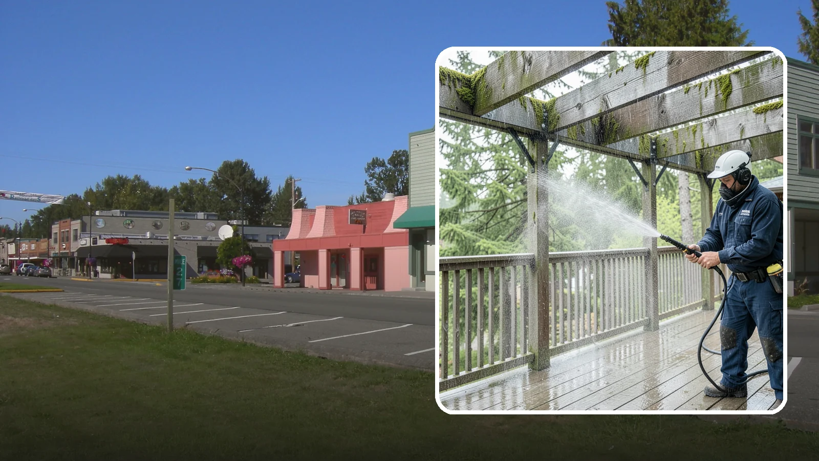 Pergola Cleaning in Snoqualmie, King County, WA - Clean wood, vinyl, and metal pergolas to clear the moss, mildew, and needle debris that gather on the overhead beams.