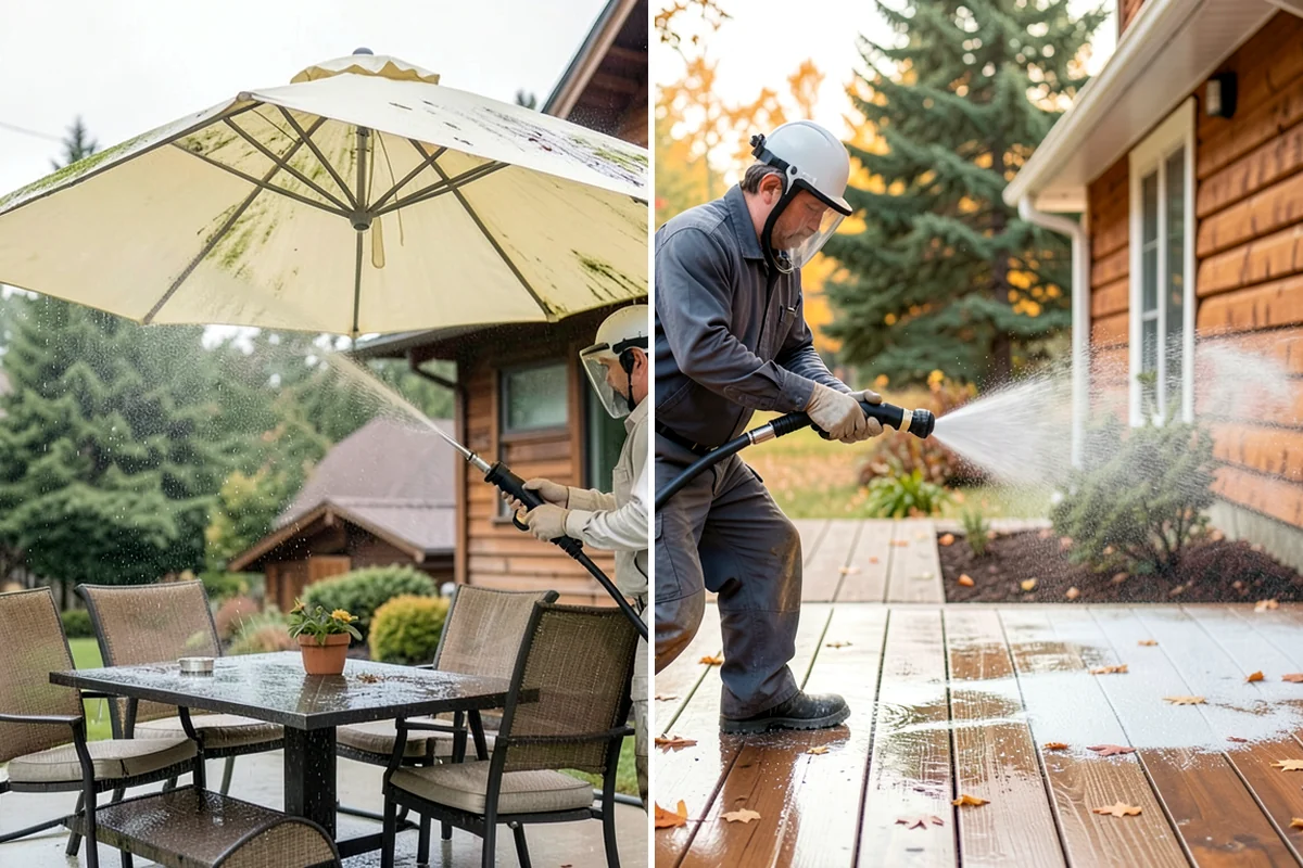 Pergola Cleaning in Snoqualmie, King County, WA - Clear loose debris from the top slats and joints