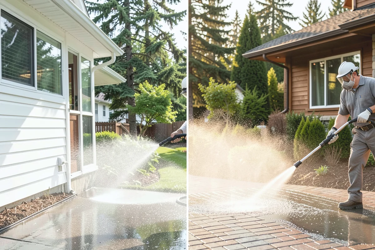 Pergola Cleaning in South Prairie, Pierce County, WA - Clear loose debris from the top slats and joints