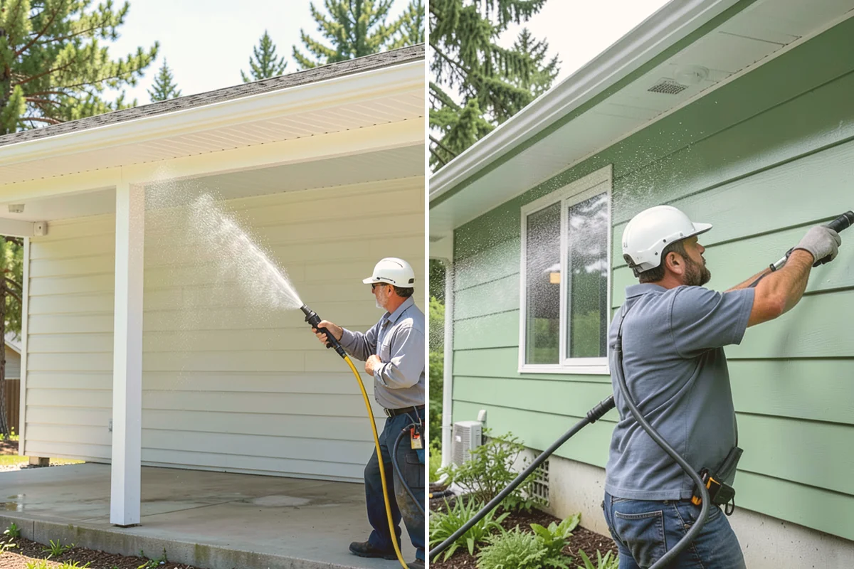 Pergola Cleaning in Stanwood, Snohomish County, WA - Clear loose debris from the top slats and joints