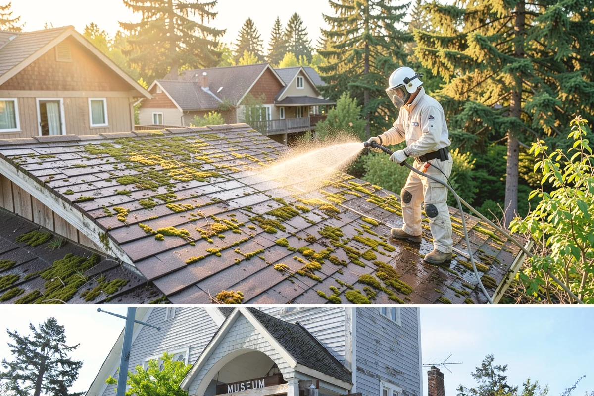 Pergola Cleaning in Steilacoom, Pierce County, WA - Late spring cleans off the winter's mildew and needle buildup so the pergola is ready for the outdoor season.