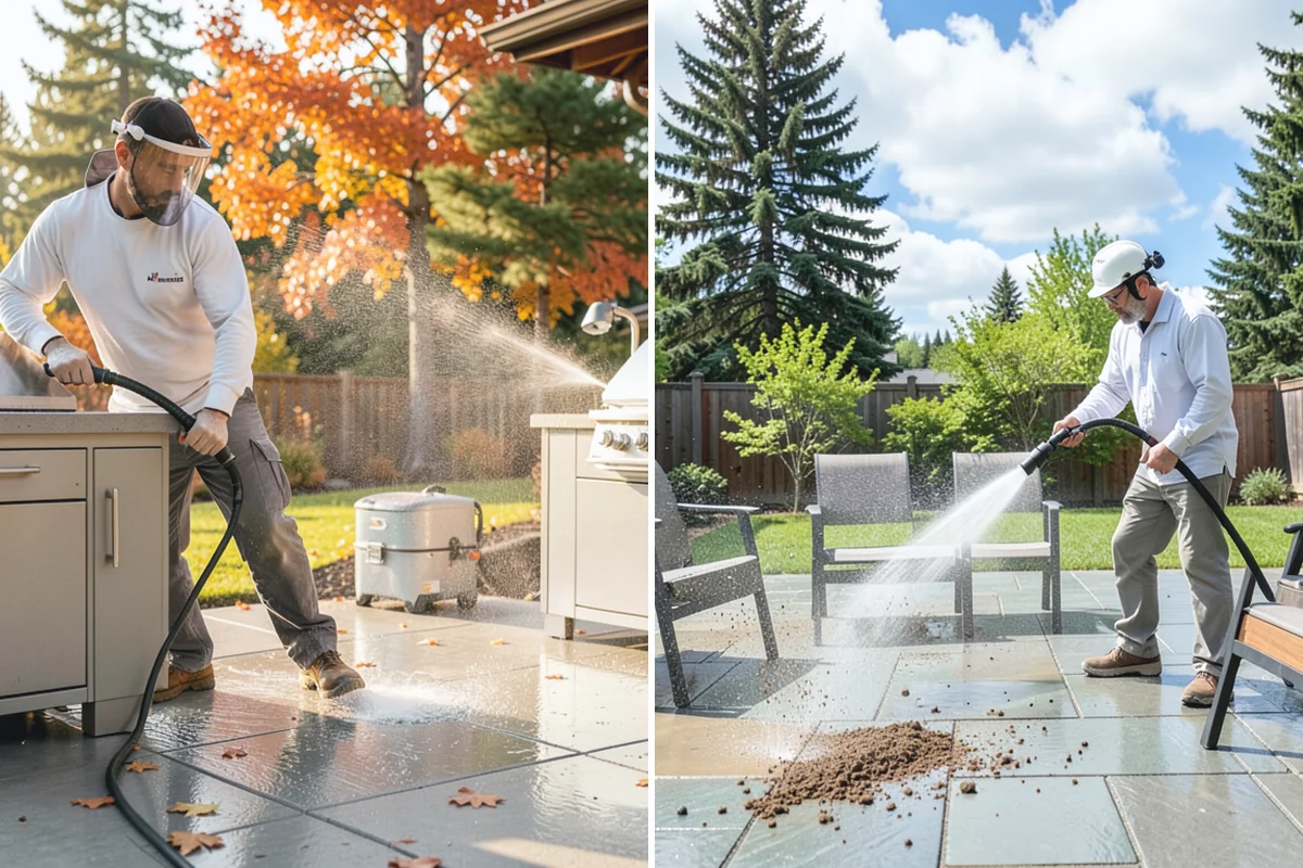 Pergola Cleaning in Sumner, Pierce County, WA - Clear loose debris from the top slats and joints