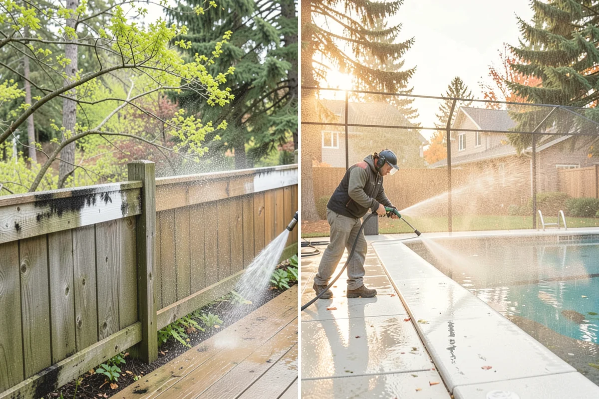 Pergola Cleaning in University Place, Pierce County, WA - Clear loose debris from the top slats and joints
