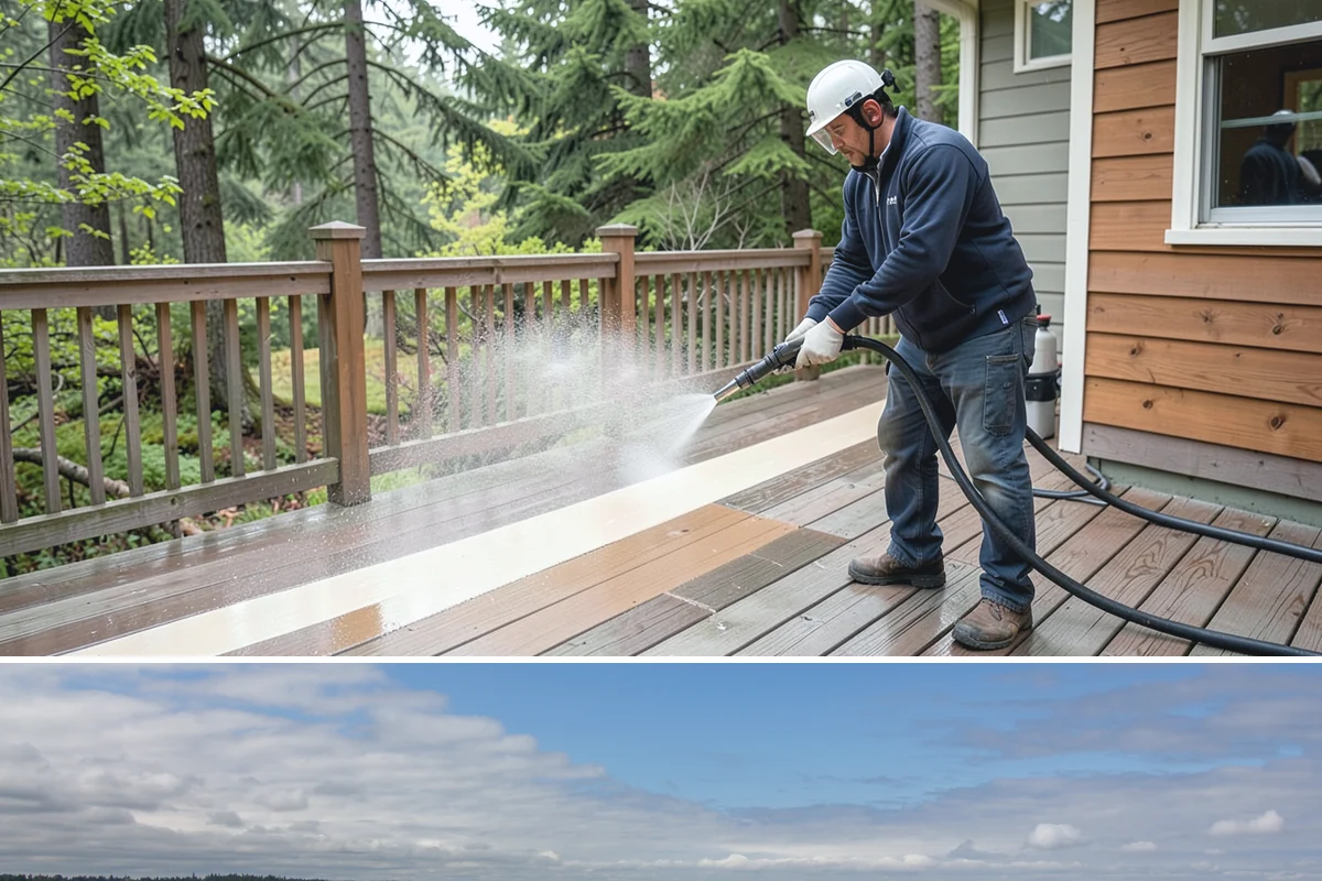 Pergola Cleaning in University Place, Pierce County, WA - Late spring cleans off the winter's mildew and needle buildup so the pergola is ready for the outdoor season.