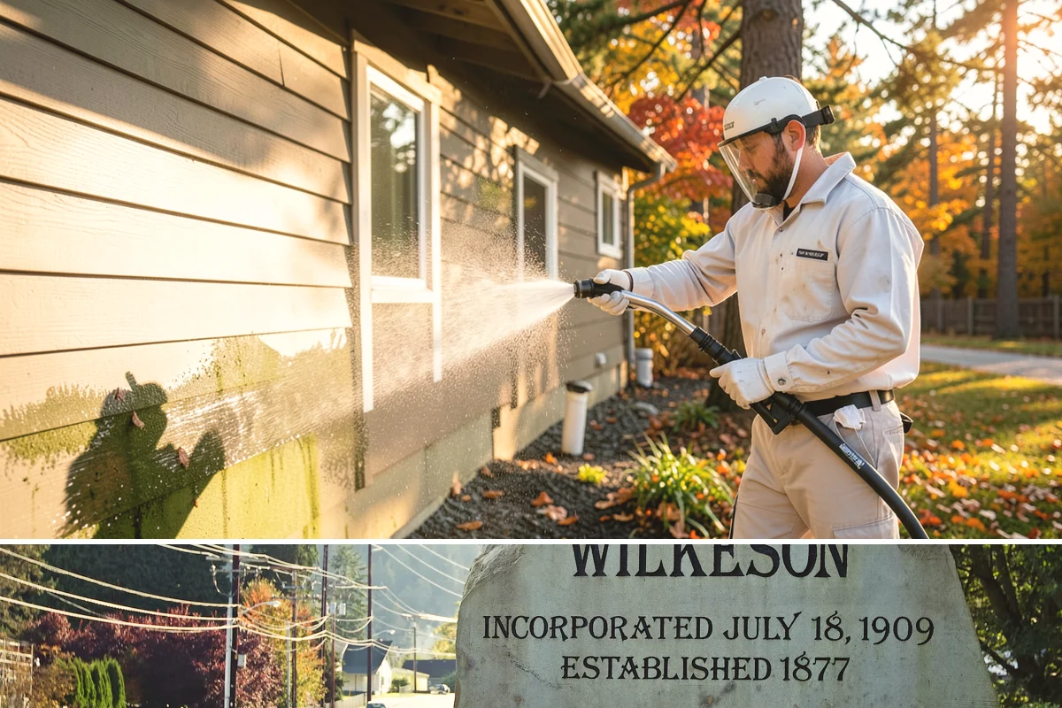 Pergola Cleaning in Wilkeson, Pierce County, WA - Late spring cleans off the winter's mildew and needle buildup so the pergola is ready for the outdoor season.