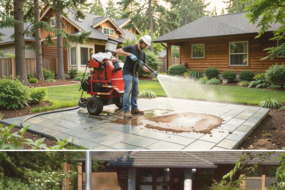 Pergola Cleaning in Yarrow Point, King County, WA - Late spring cleans off the winter's mildew and needle buildup so the pergola is ready for the outdoor season.