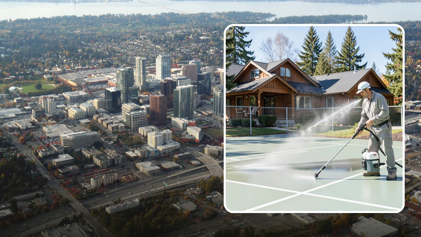 Pickleball Court Cleaning in Bellevue, King County, WA - We clean pickleball courts so the fast-growing sport's surface stays grippy and line-crisp despite constant Northwest moisture.