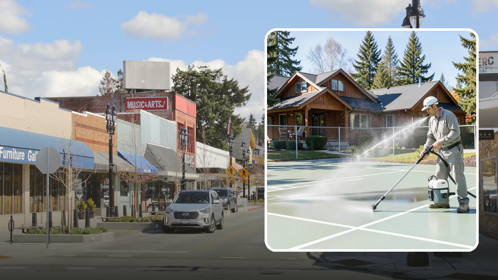 Pickleball Court Cleaning in Bothell, King County, WA - We clean pickleball courts so the fast-growing sport's surface stays grippy and line-crisp despite constant Northwest moisture.