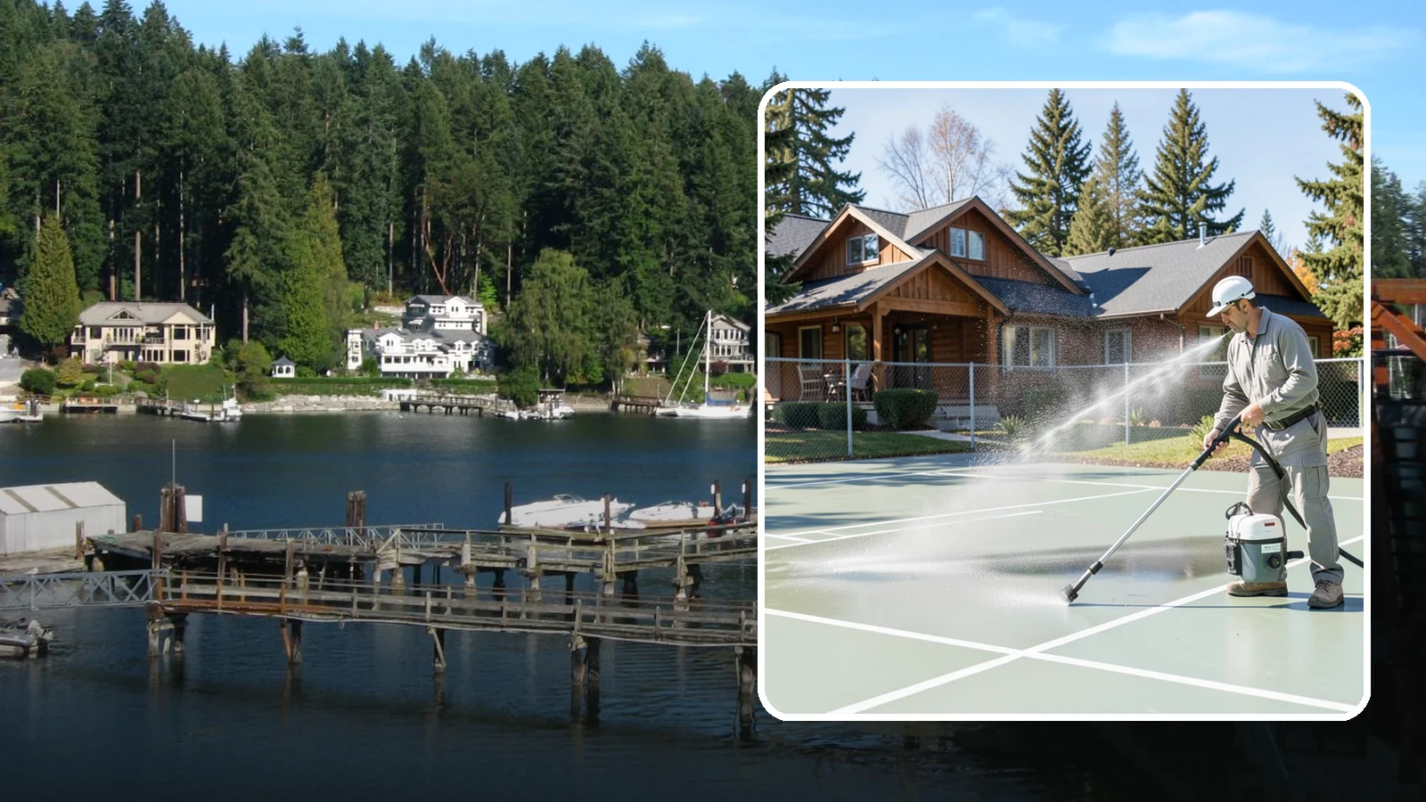 Pickleball Court Cleaning in Gig Harbor, Pierce County, WA - We clean pickleball courts so the fast-growing sport's surface stays grippy and line-crisp despite constant Northwest moisture.