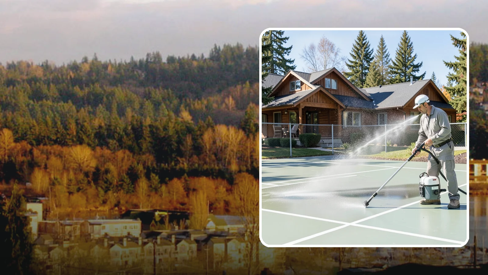 Pickleball Court Cleaning in Kenmore, King County, WA - We clean pickleball courts so the fast-growing sport's surface stays grippy and line-crisp despite constant Northwest moisture.
