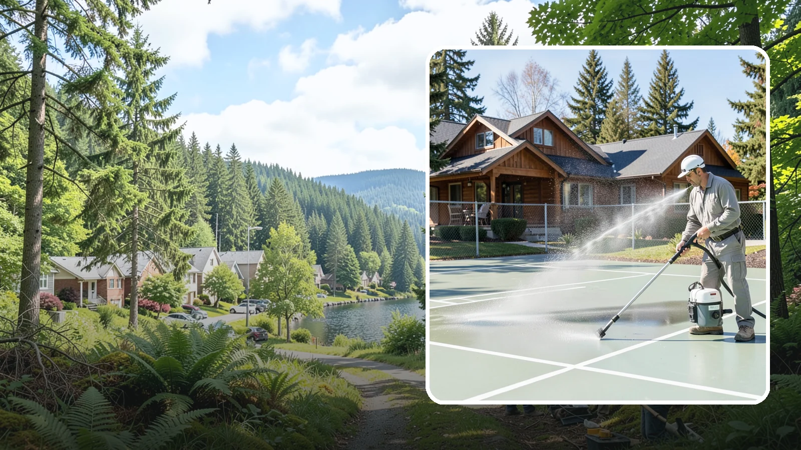 Pickleball Court Cleaning in Lake Forest Park, King County, WA - We clean pickleball courts so the fast-growing sport's surface stays grippy and line-crisp despite constant Northwest moisture.