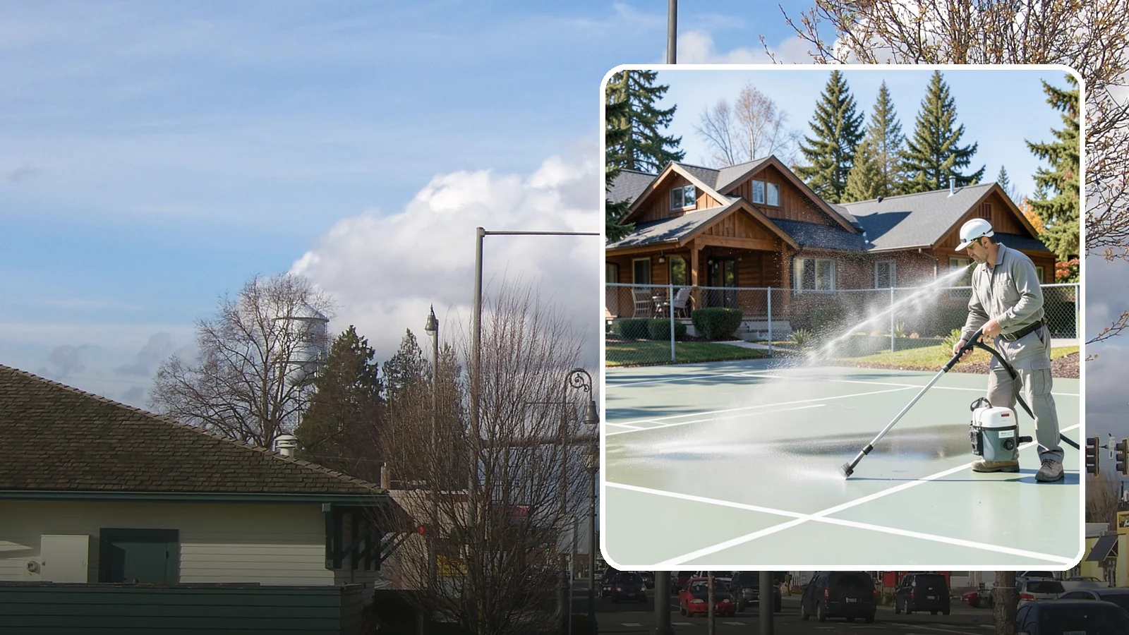 Pickleball Court Cleaning in Marysville, Snohomish County, WA - We clean pickleball courts so the fast-growing sport's surface stays grippy and line-crisp despite constant Northwest moisture.