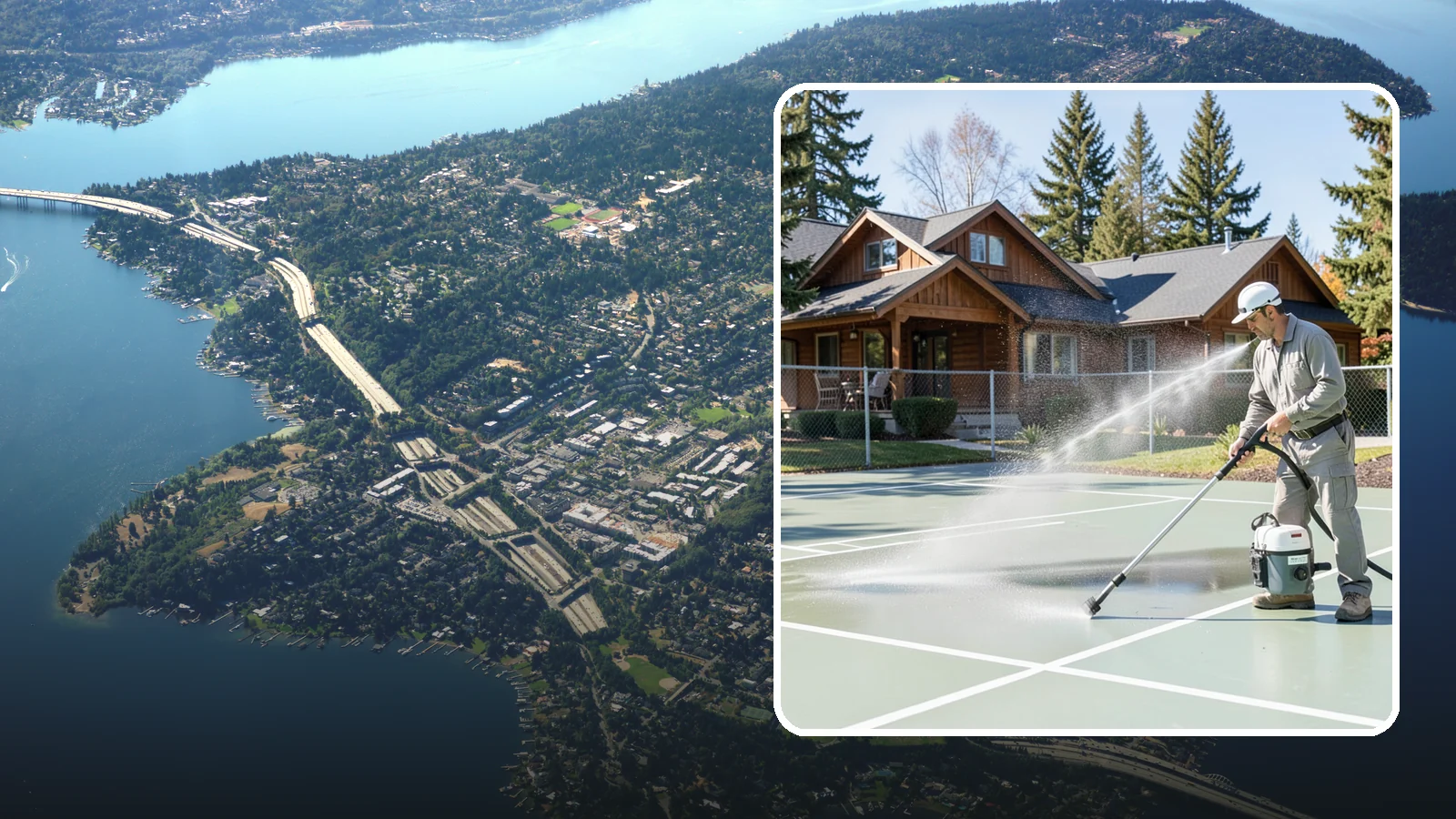 Pickleball Court Cleaning in Mercer Island, King County, WA - We clean pickleball courts so the fast-growing sport's surface stays grippy and line-crisp despite constant Northwest moisture.