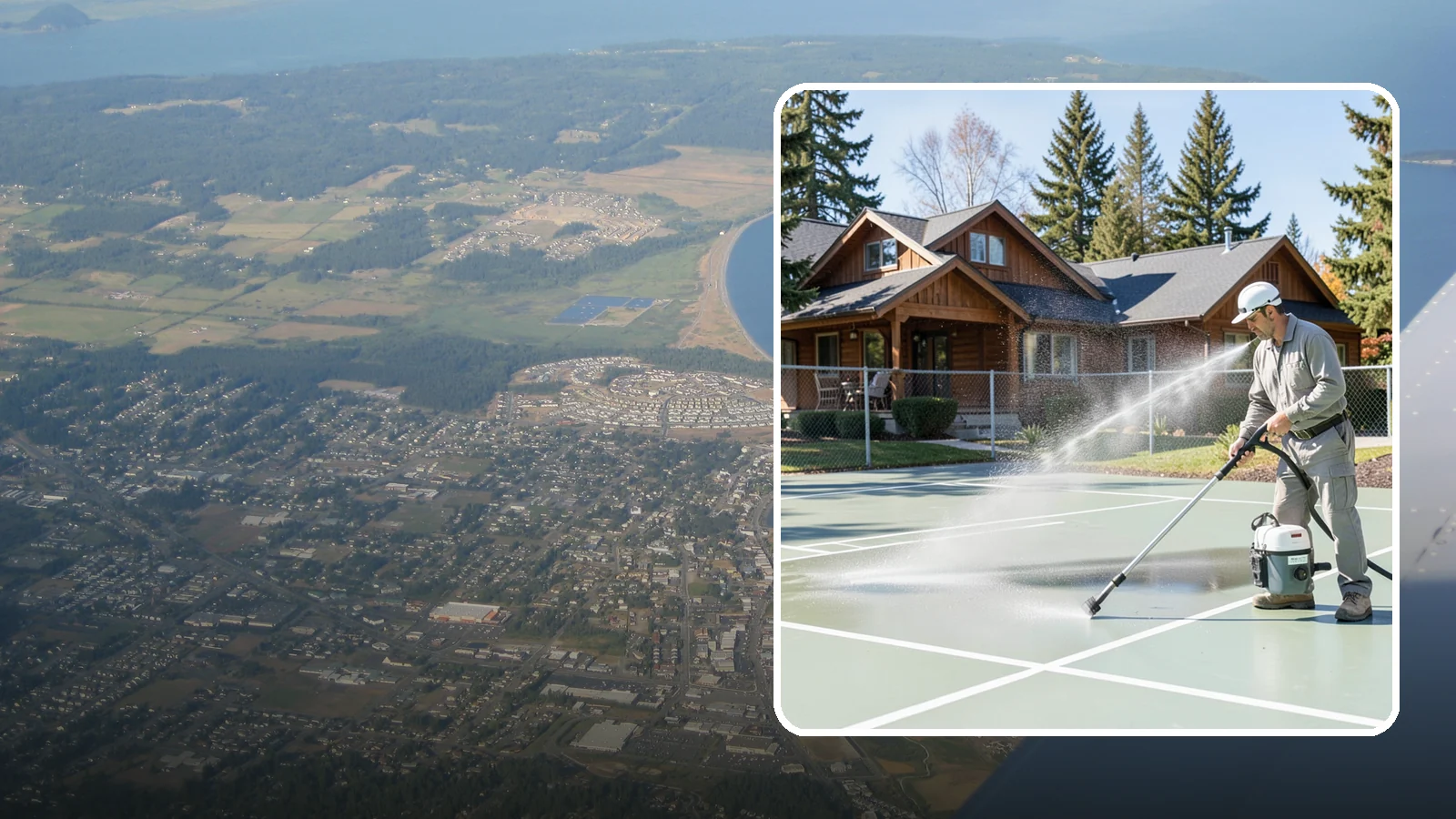 Pickleball Court Cleaning in Oak Harbor, Island County, WA - We clean pickleball courts so the fast-growing sport's surface stays grippy and line-crisp despite constant Northwest moisture.