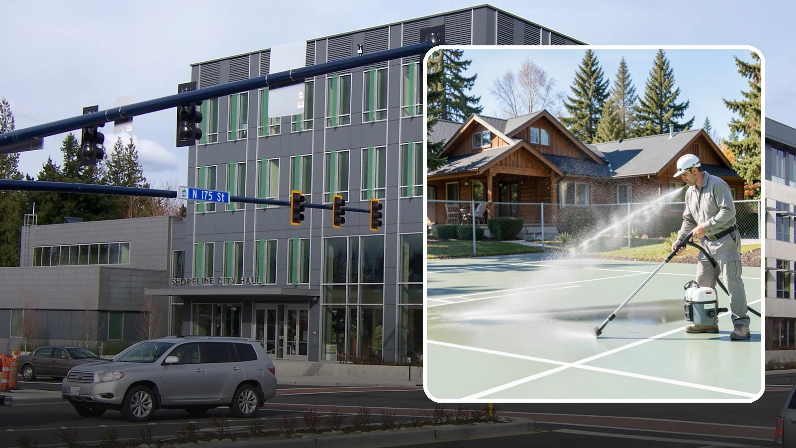 Pickleball Court Cleaning in Shoreline, King County, WA - We clean pickleball courts so the fast-growing sport's surface stays grippy and line-crisp despite constant Northwest moisture.