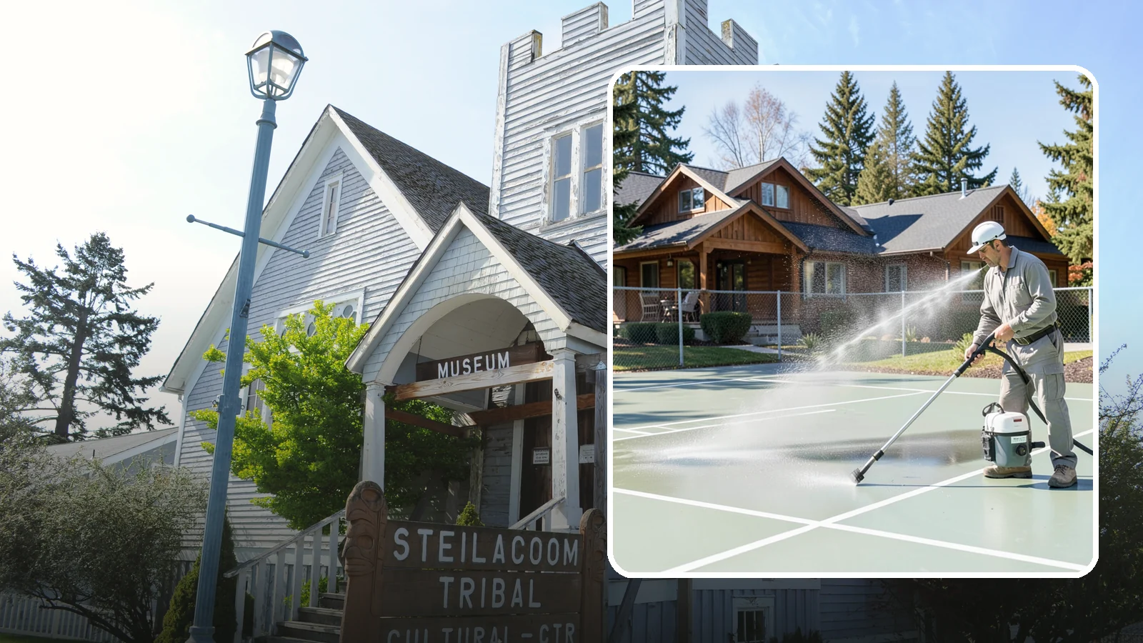 Pickleball Court Cleaning in Steilacoom, Pierce County, WA - We clean pickleball courts so the fast-growing sport's surface stays grippy and line-crisp despite constant Northwest moisture.