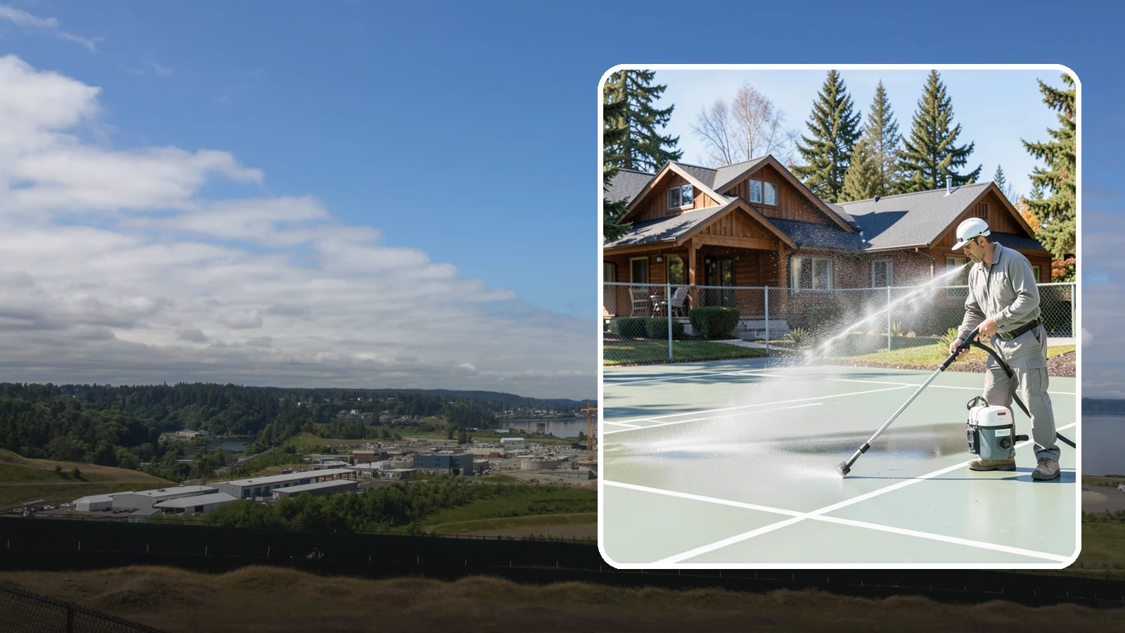 Pickleball Court Cleaning in University Place, Pierce County, WA - We clean pickleball courts so the fast-growing sport's surface stays grippy and line-crisp despite constant Northwest moisture.