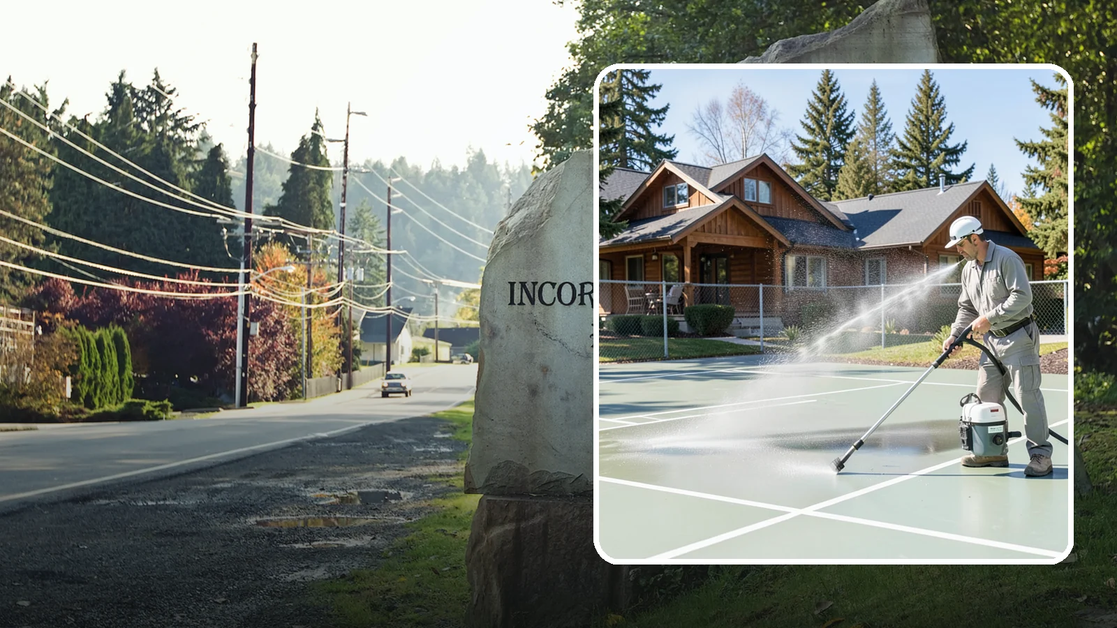 Pickleball Court Cleaning in Wilkeson, Pierce County, WA - We clean pickleball courts so the fast-growing sport's surface stays grippy and line-crisp despite constant Northwest moisture.