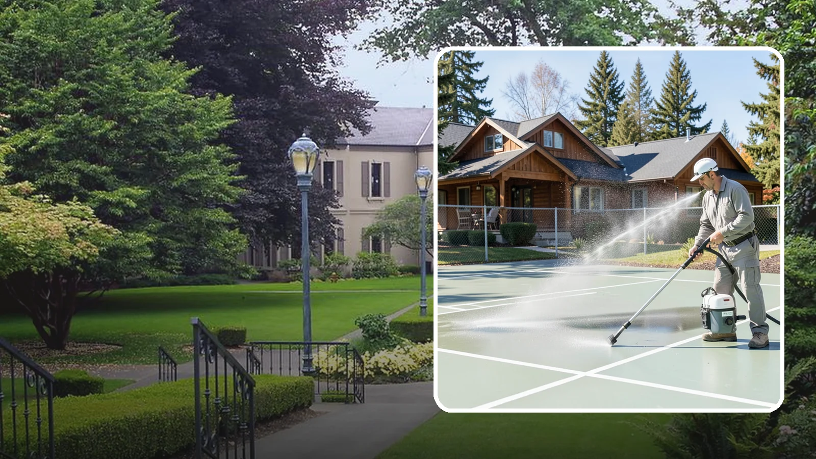 Pickleball Court Cleaning in Woodinville, King County, WA - We clean pickleball courts so the fast-growing sport's surface stays grippy and line-crisp despite constant Northwest moisture.