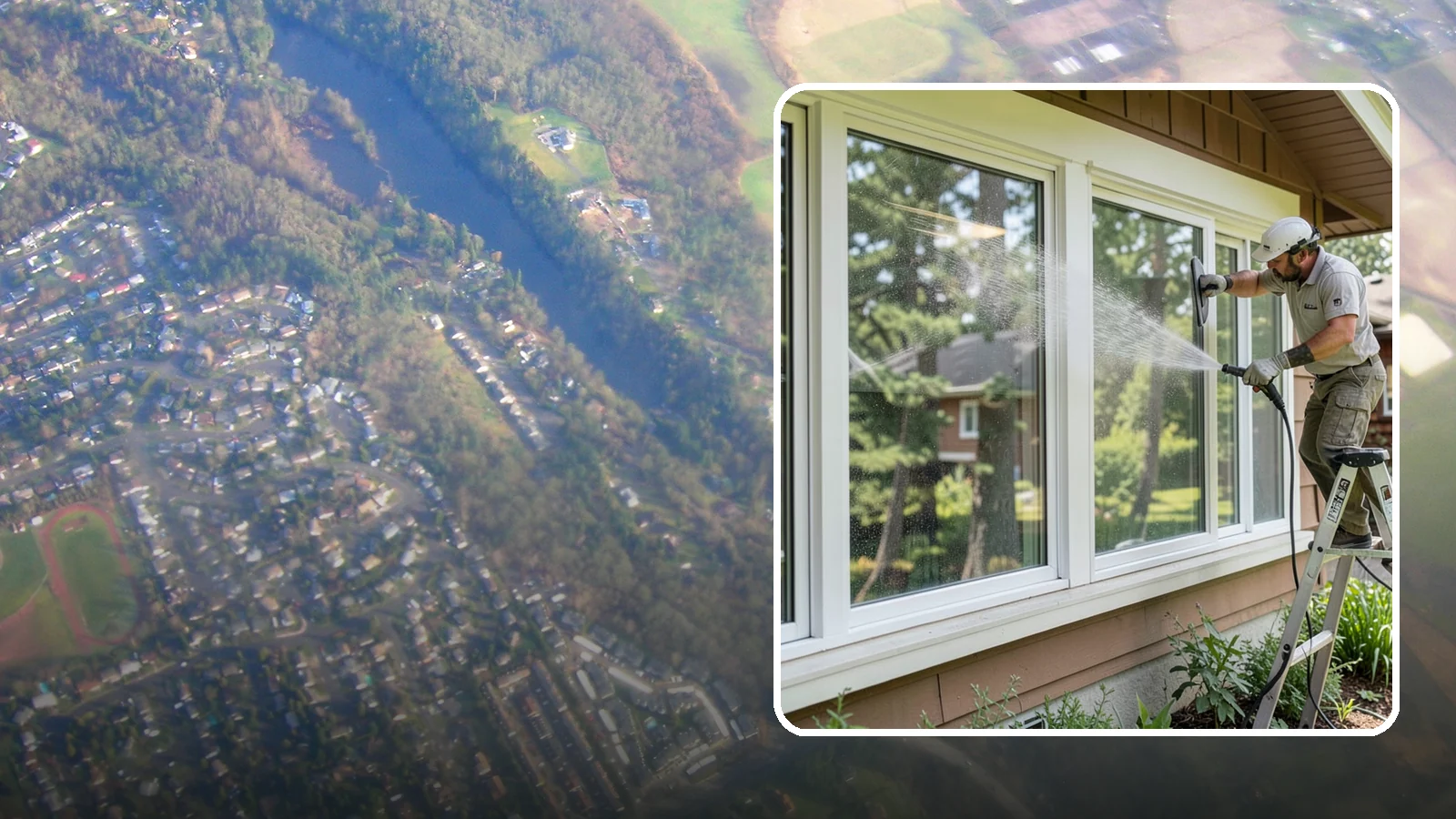 Picture Window Cleaning in Algona, King County, WA - Cleaning of large picture windows so the wide, unobstructed view stays crystal clear year-round.