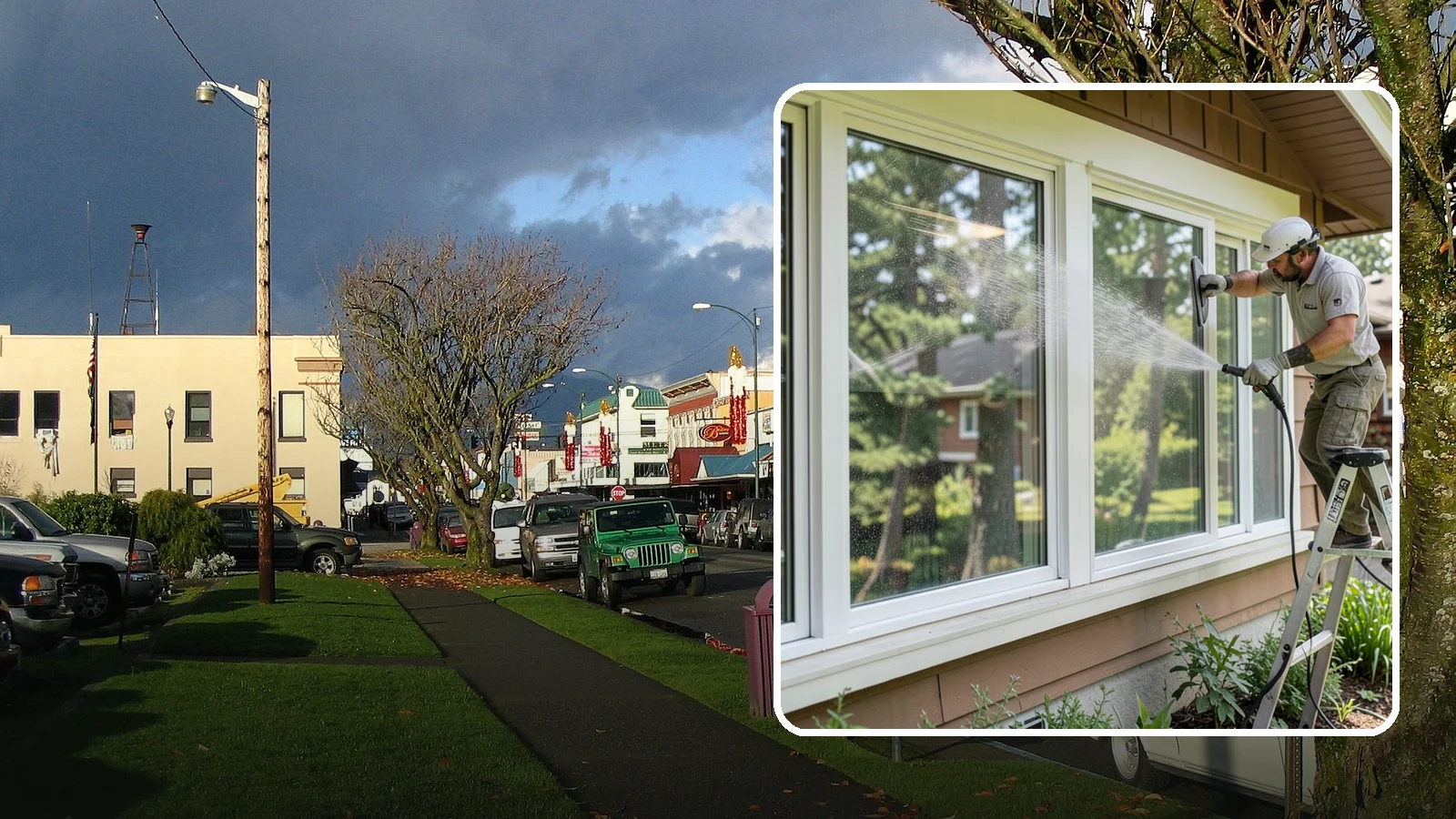 Picture Window Cleaning in Arlington, Snohomish County, WA - Cleaning of large picture windows so the wide, unobstructed view stays crystal clear year-round.