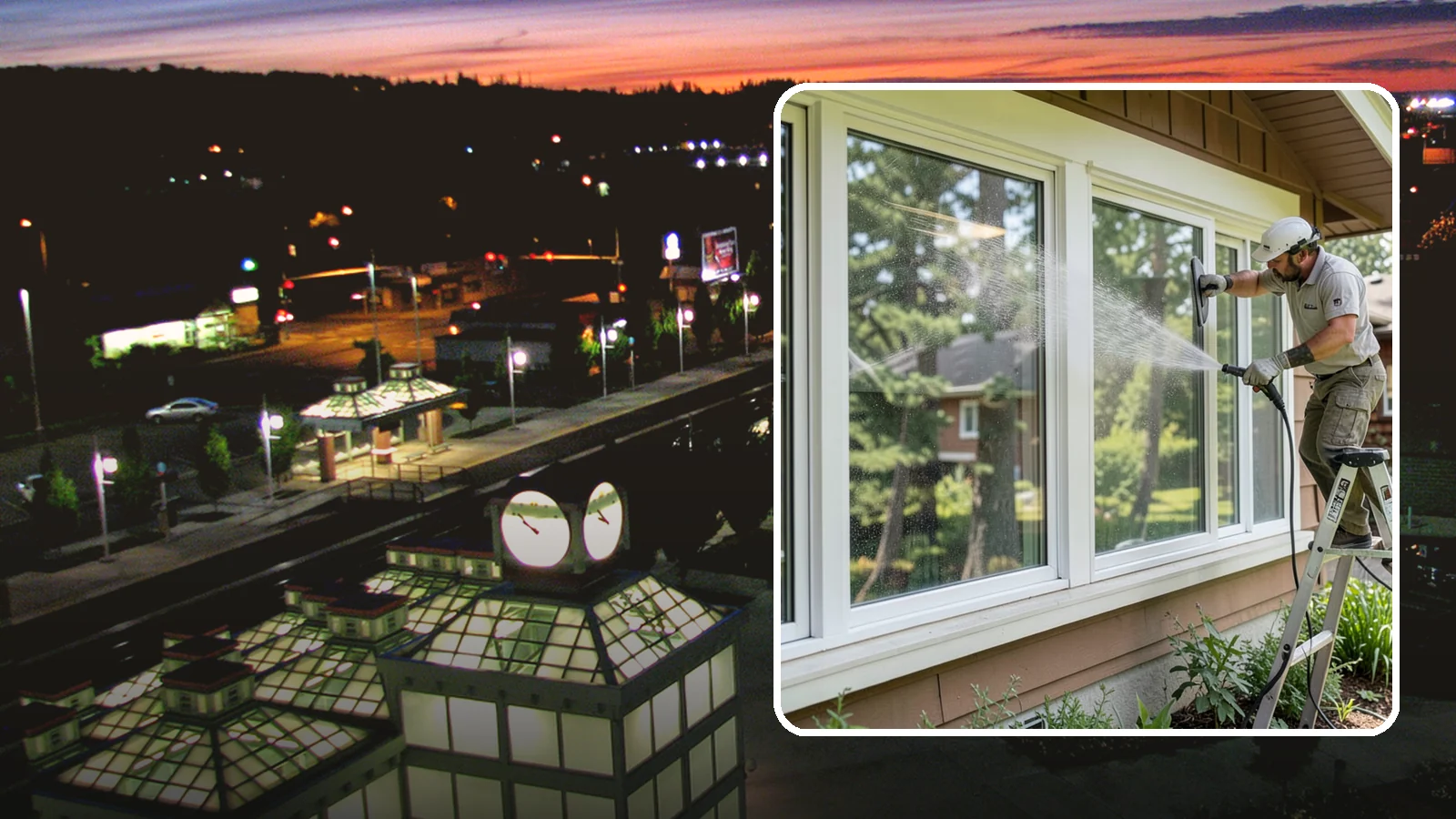 Picture Window Cleaning in Auburn, King County, WA - Cleaning of large picture windows so the wide, unobstructed view stays crystal clear year-round.
