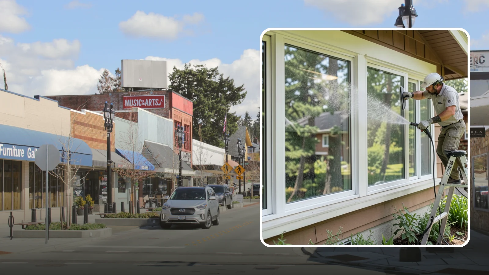Picture Window Cleaning in Bothell, King County, WA - Cleaning of large picture windows so the wide, unobstructed view stays crystal clear year-round.