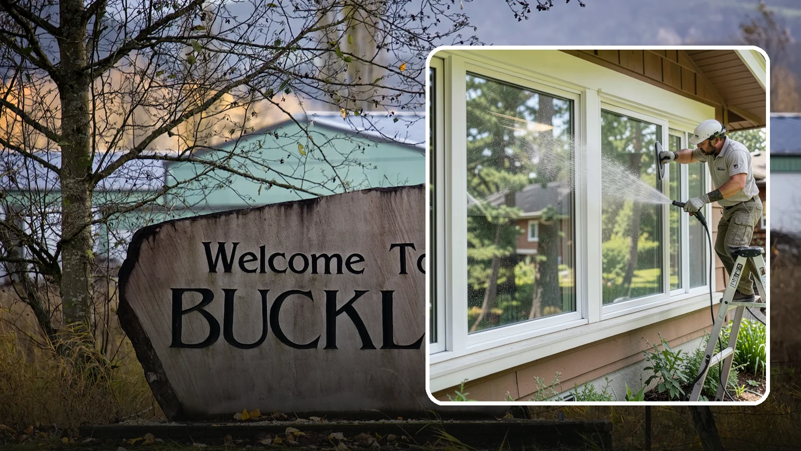 Picture Window Cleaning in Buckley, Pierce County, WA - Cleaning of large picture windows so the wide, unobstructed view stays crystal clear year-round.