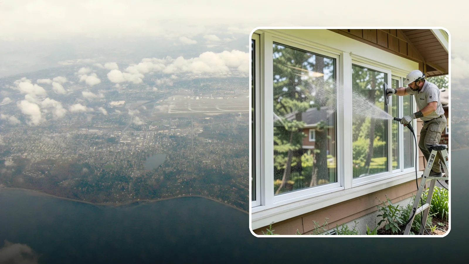 Picture Window Cleaning in Burien, King County, WA - Cleaning of large picture windows so the wide, unobstructed view stays crystal clear year-round.