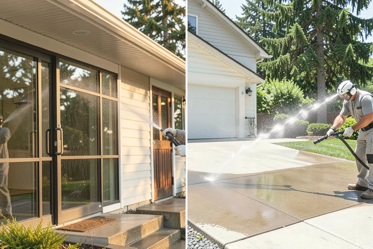 Picture Window Cleaning in Burlington, Skagit County, WA - Rinse the large pane to remove loose grime