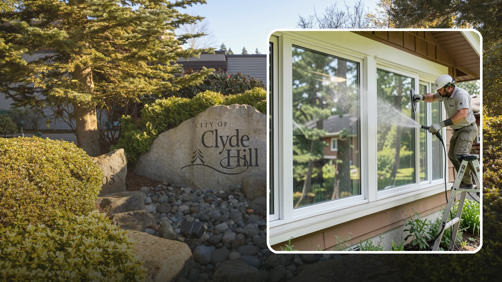 Picture Window Cleaning in Clyde Hill, King County, WA - Cleaning of large picture windows so the wide, unobstructed view stays crystal clear year-round.