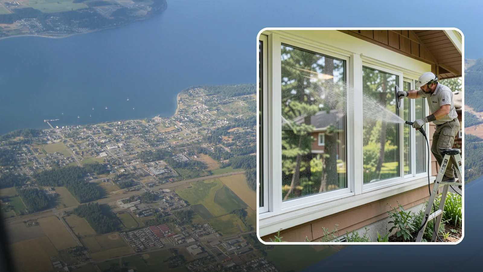 Picture Window Cleaning in Coupeville, Island County, WA - Cleaning of large picture windows so the wide, unobstructed view stays crystal clear year-round.