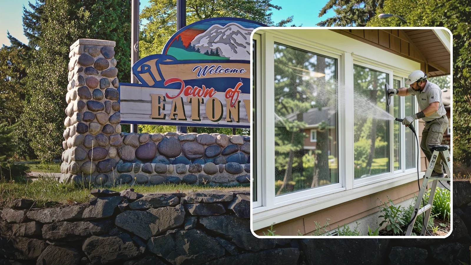 Picture Window Cleaning in Eatonville, Pierce County, WA - Cleaning of large picture windows so the wide, unobstructed view stays crystal clear year-round.