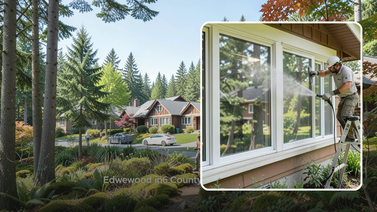 Picture Window Cleaning in Edgewood, Pierce County, WA - Cleaning of large picture windows so the wide, unobstructed view stays crystal clear year-round.