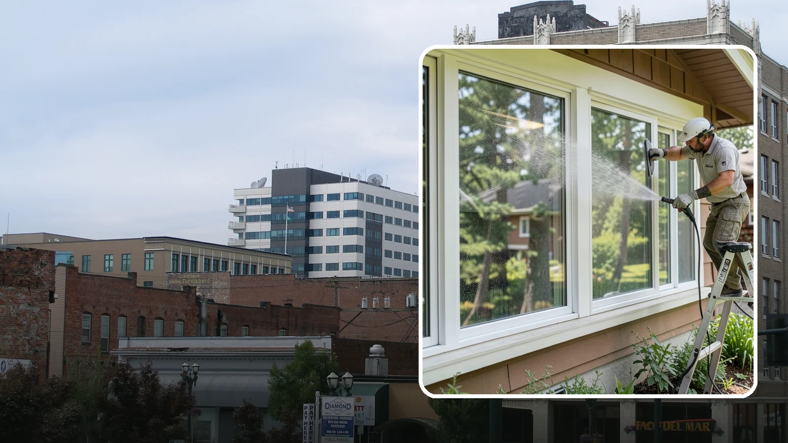 Picture Window Cleaning in Everett, Snohomish County, WA - Cleaning of large picture windows so the wide, unobstructed view stays crystal clear year-round.