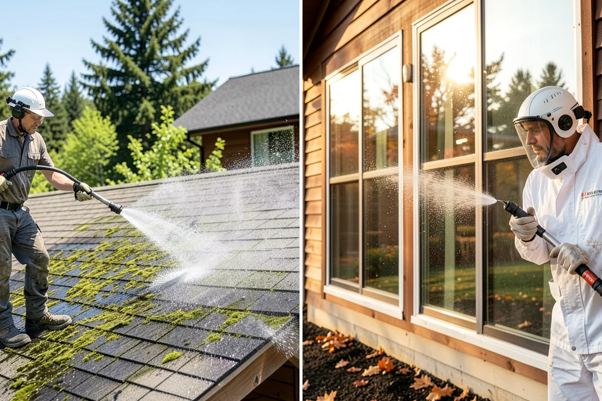 Picture Window Cleaning in Everett, Snohomish County, WA - Rinse the large pane to remove loose grime