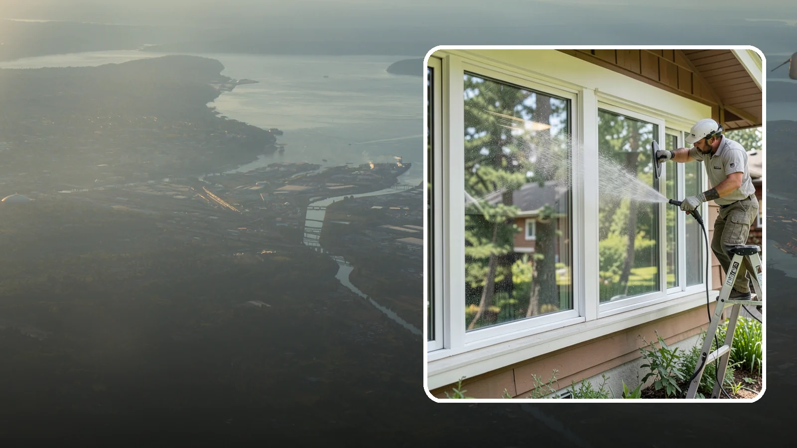 Picture Window Cleaning in Fife, Pierce County, WA - Cleaning of large picture windows so the wide, unobstructed view stays crystal clear year-round.