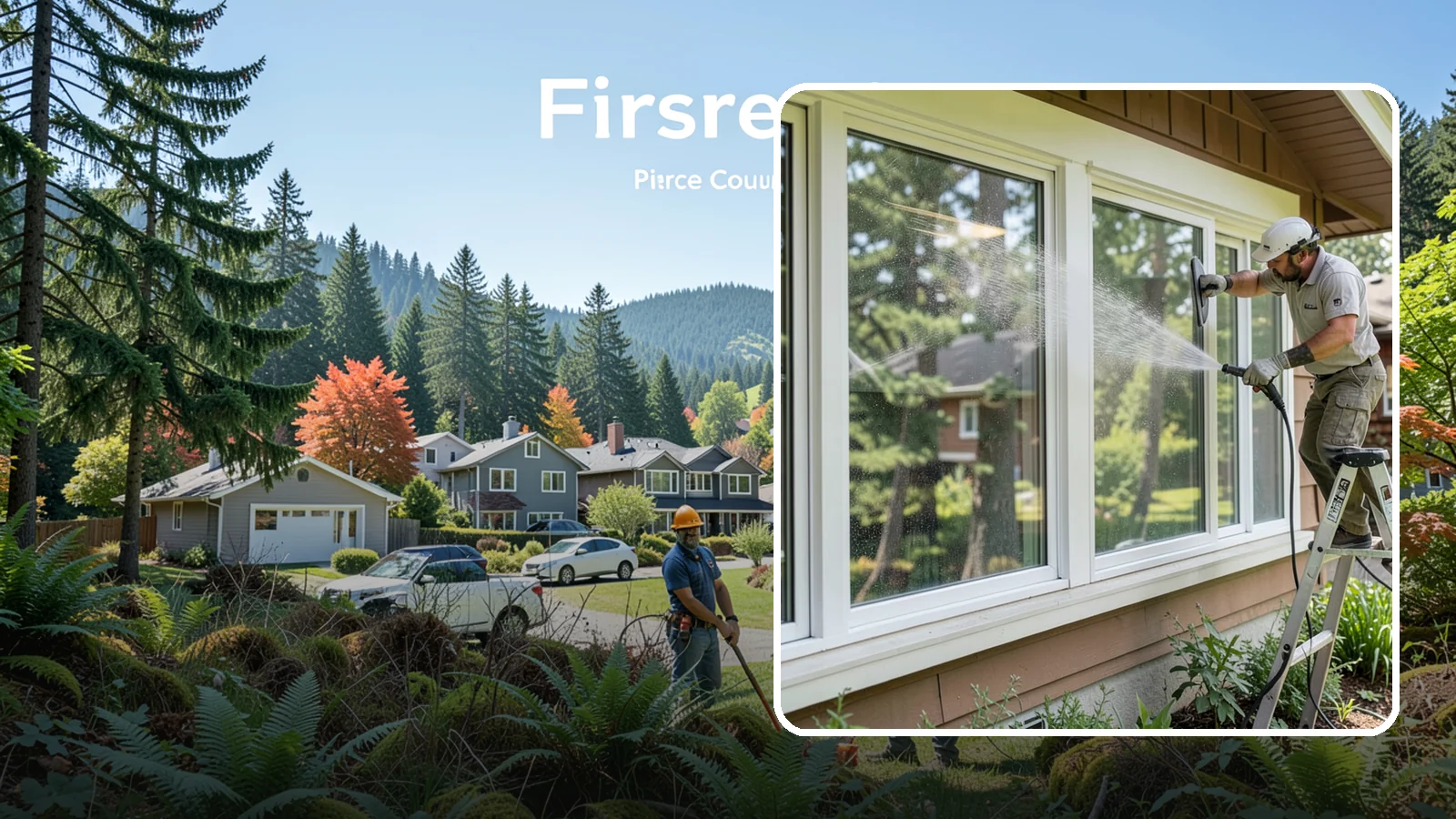 Picture Window Cleaning in Fircrest, Pierce County, WA - Cleaning of large picture windows so the wide, unobstructed view stays crystal clear year-round.