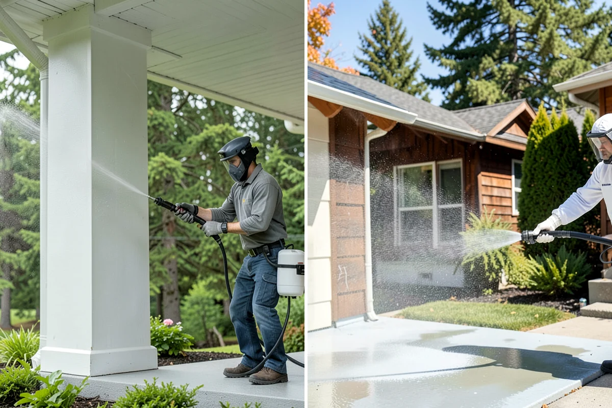 Picture Window Cleaning in Gig Harbor, Pierce County, WA - Rinse the large pane to remove loose grime