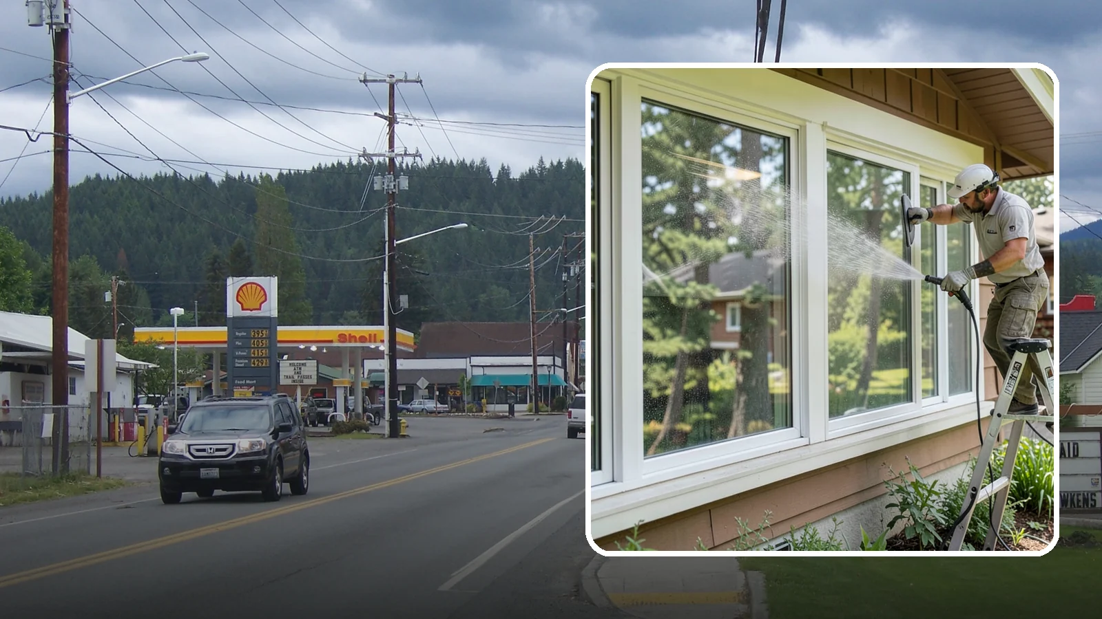 Picture Window Cleaning in Granite Falls, Snohomish County, WA - Cleaning of large picture windows so the wide, unobstructed view stays crystal clear year-round.