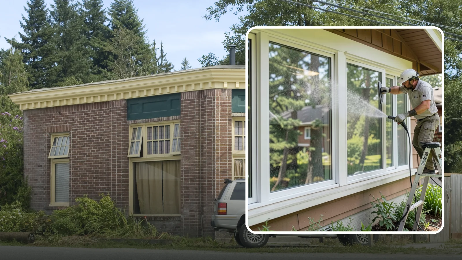 Picture Window Cleaning in Hamilton, Skagit County, WA - Cleaning of large picture windows so the wide, unobstructed view stays crystal clear year-round.