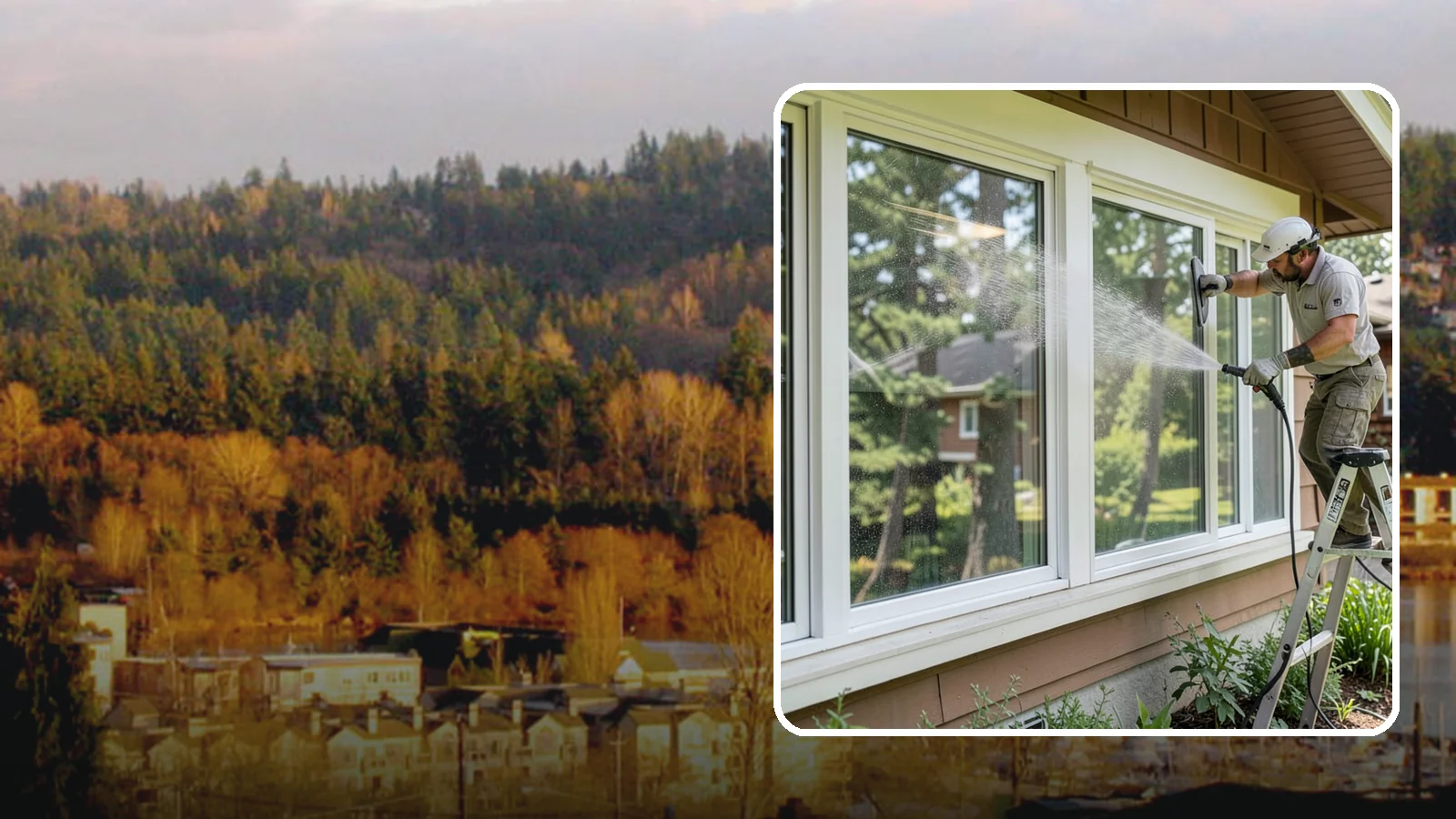 Picture Window Cleaning in Kenmore, King County, WA - Cleaning of large picture windows so the wide, unobstructed view stays crystal clear year-round.