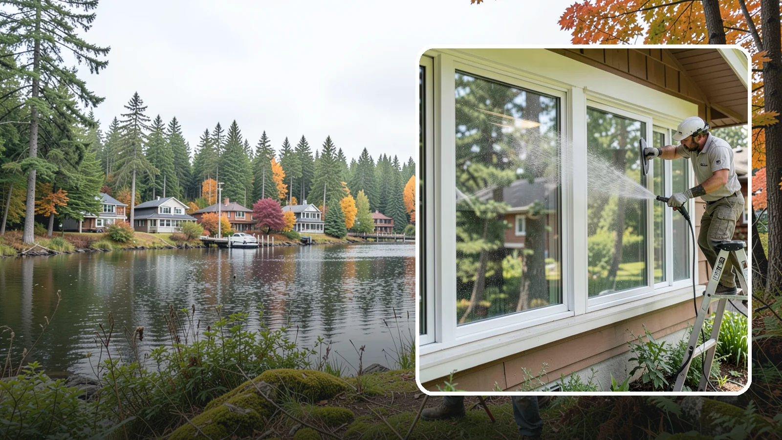 Picture Window Cleaning in La Conner, Skagit County, WA - Cleaning of large picture windows so the wide, unobstructed view stays crystal clear year-round.
