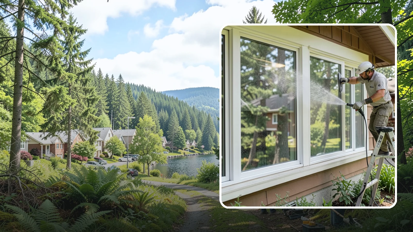 Picture Window Cleaning in Lake Forest Park, King County, WA - Cleaning of large picture windows so the wide, unobstructed view stays crystal clear year-round.
