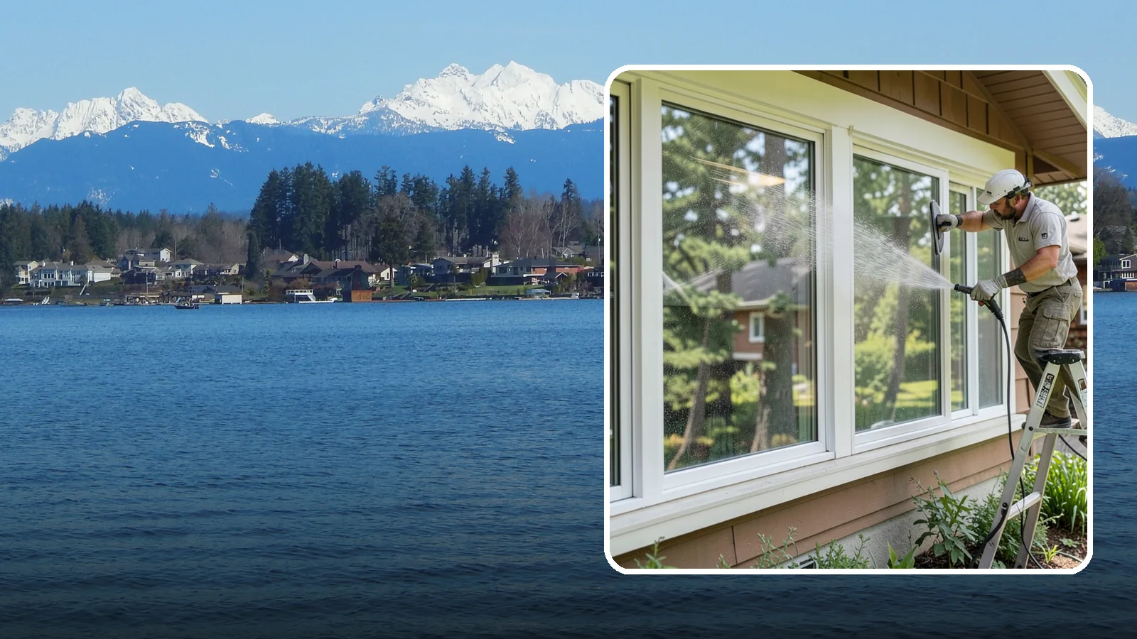 Picture Window Cleaning in Lake Stevens, Snohomish County, WA - Cleaning of large picture windows so the wide, unobstructed view stays crystal clear year-round.