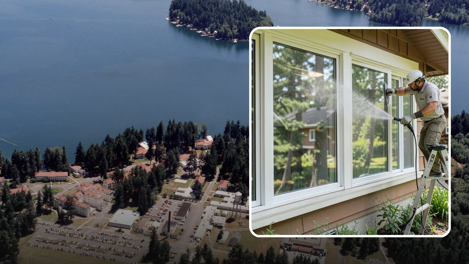 Picture Window Cleaning in Lakewood, Pierce County, WA - Cleaning of large picture windows so the wide, unobstructed view stays crystal clear year-round.