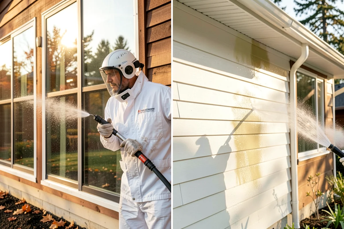 Picture Window Cleaning in Lakewood, Pierce County, WA - Rinse the large pane to remove loose grime